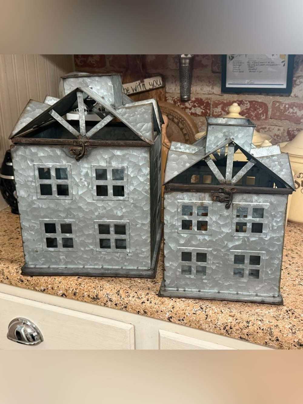 Galvanized Metal House Lantern - Silver Decorative Accent
